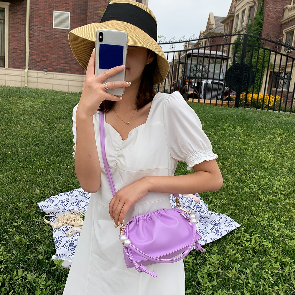Jeugd Dames Eenvoudige Veelzijdige Tas Vrouwen Handtassen Trekkoord Geplooide Mode Mini Totes Schouder Crossbody Tassen