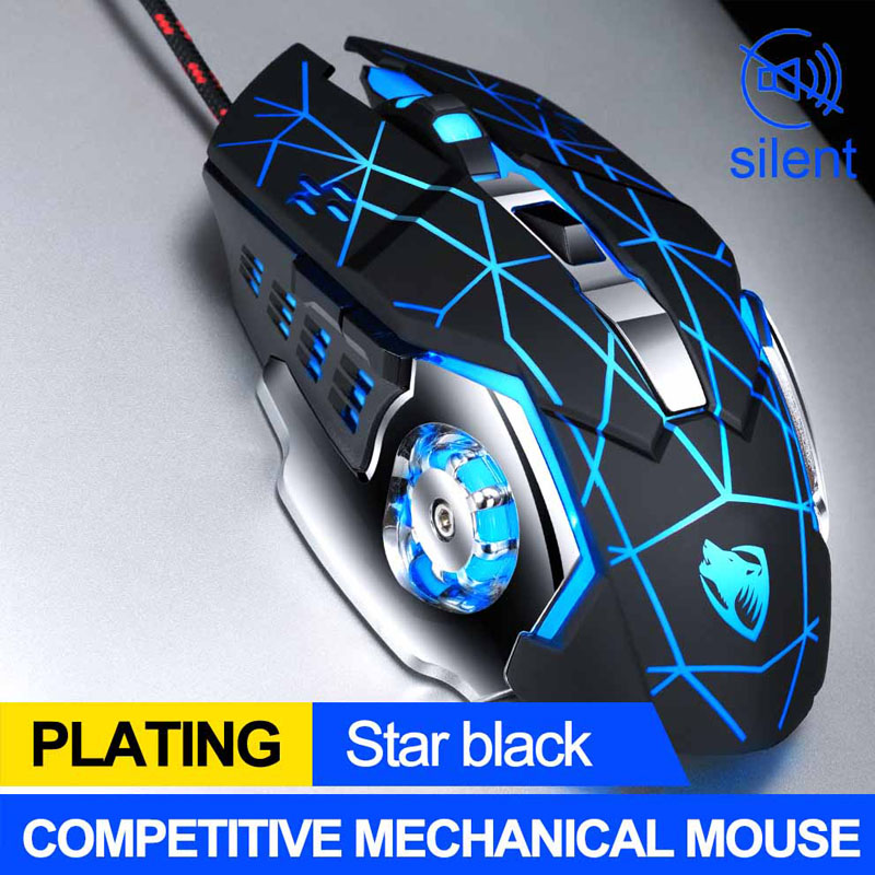 Wired Gaming Mouse 6 Button 3200DPI LED Optical USB Computer Mouse Game Mice Silent Mouse Mause For PC laptop Gamer: V6 Star Black