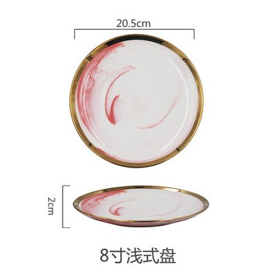 Vaaleanpunainen marmori keramiikka 1 kpl illallinen lautanen riisisalaatti nuudelit kulho keittolautaset astiasto setit kodin astiasto keittiön keittotyökalu: 8 tuuman levy