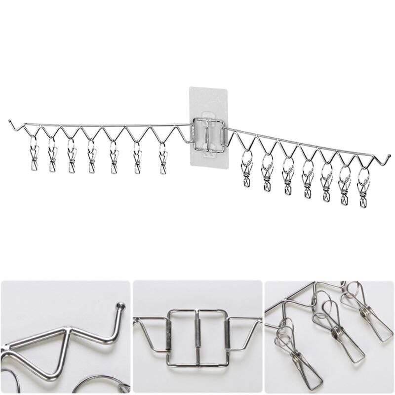 Stainless Steel Foldable Wall Mounted Clothes Hanger Rotatable Windproof Rack P0RE