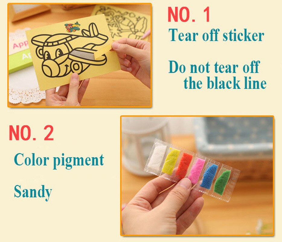 Pintura de arena DIY para niños, 10 Uds., al azar, 8,5x11,4 CM, papeles para pintar, enseñanza jardín de infantes, herramienta de aprendizaje de percepción de Color