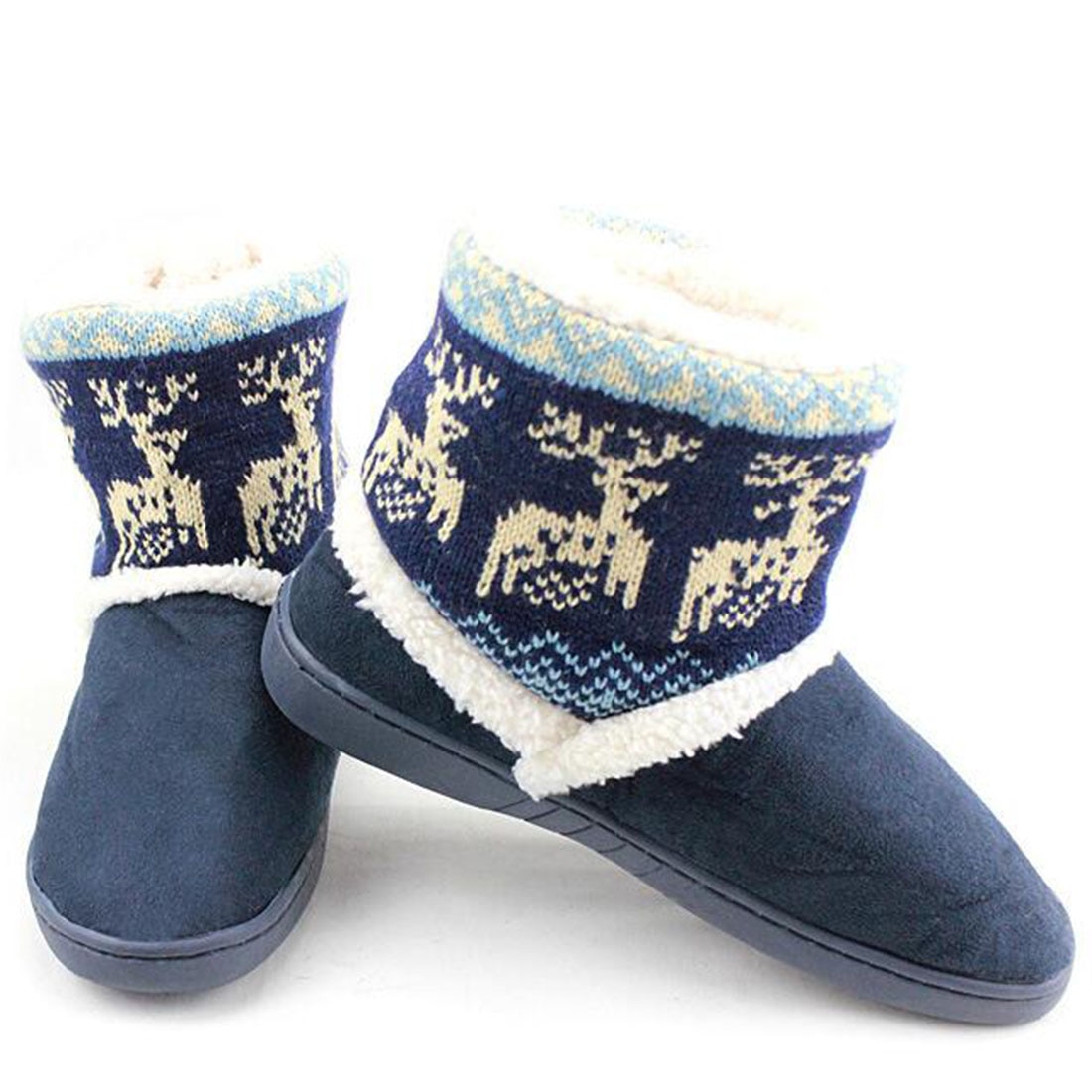 Botas de nieve de invierno con estampado de ciervo, botines gruesos de alce para mujer, par de botas de felpa, botas cortas para interiores con forro de piel