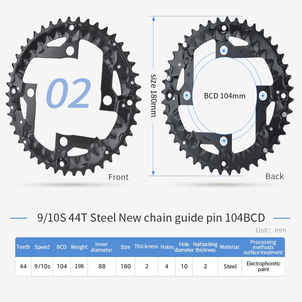PROWHEEL-plato redondo para bicicleta de montaña, rueda dentada de aleación de acero, 64/96/104BCD, 22T, 24T, 30T, 32T, 40T, 42T, 44T: 9S 44T New 104BCD