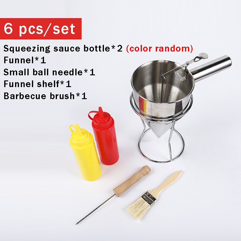 Takoyaki Naald Saus Fles Dispenser Rvs Octopus Ballen Filler Handleiding Beslag Separator Eieren Blender Bakken Tool: 6pcs set