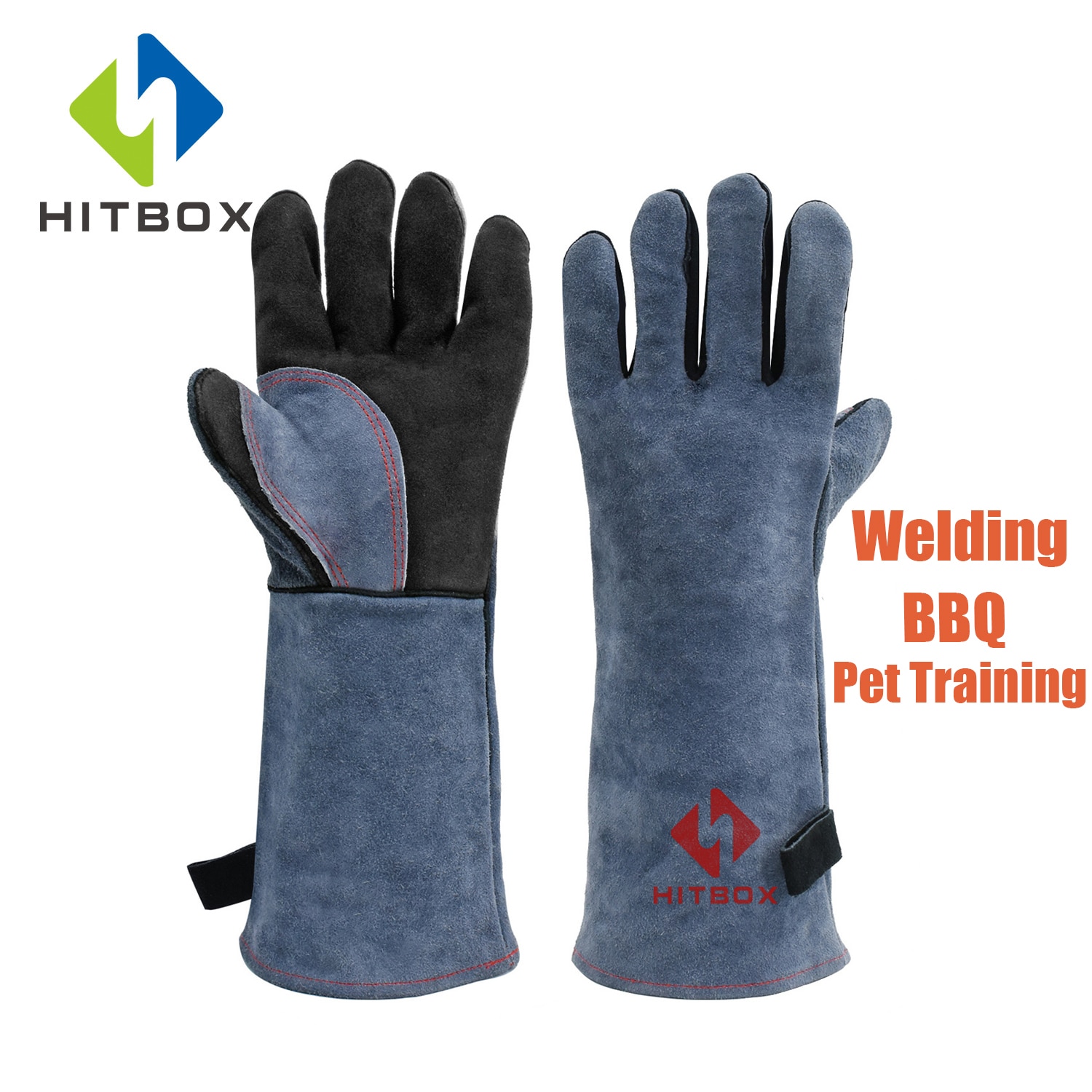 HITBOX Schweißhandschuhe, Grill, Küchenherd, hitzebeständig, Haustiertraining, dickes Leder, Übergröße