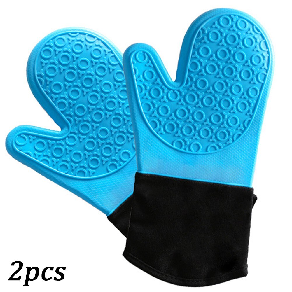 Non-Slip Silicone Microwave Glove Long Cotton BBQ Oven Baking Pot Mitts Cooking Heat Resistant Kitchen Baking Tool