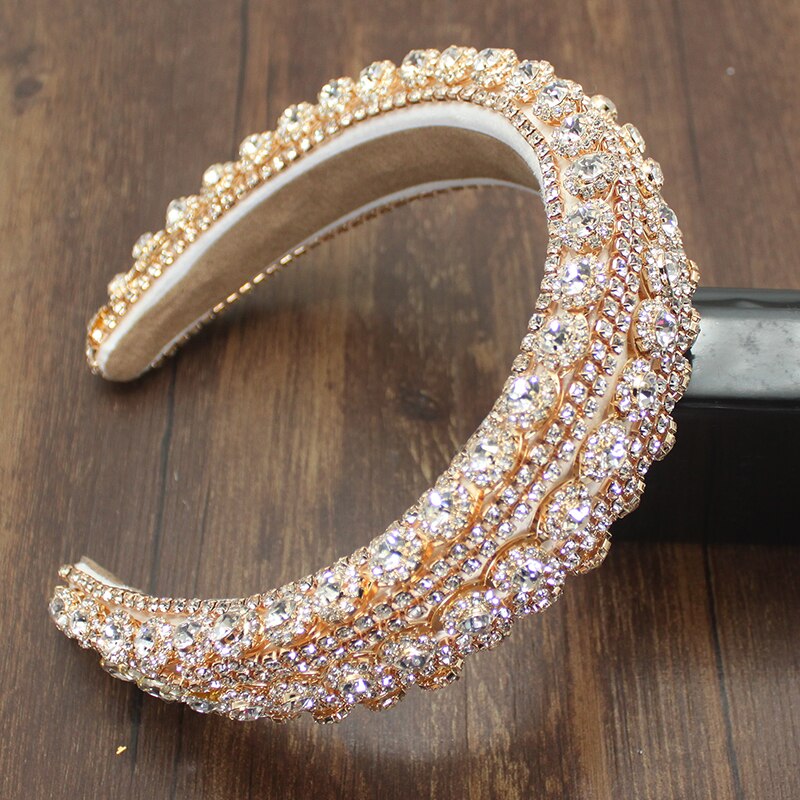 Diadema de lujo palaciego estilo europeo para mujer, bandana con diamantes de imitación brillantes, cristal barroco, esponja gruesa, para: gold white