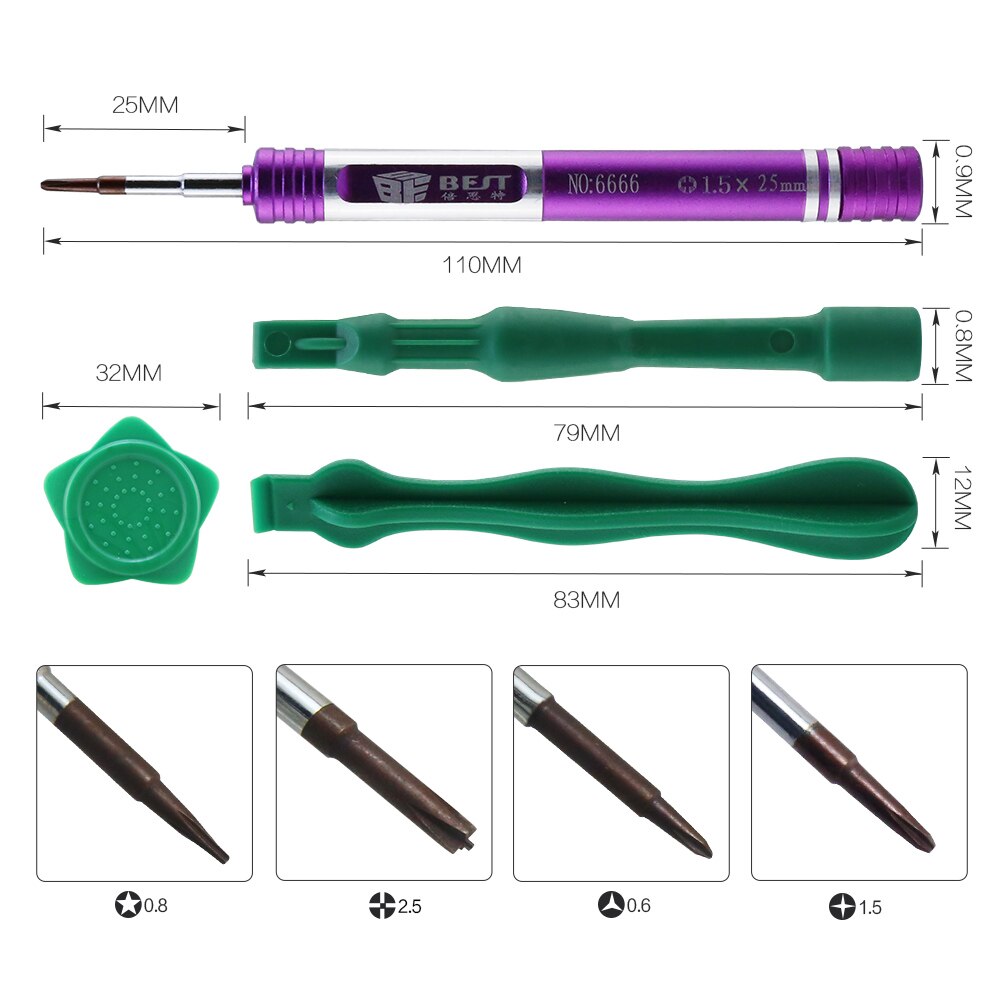 BST-6666 Precisie 7 In 1 Precisie Schroevendraaier Set Phillips Torx Schroef Drivers, Mobiele Telefoon Ipad Camera Iphone Reparatie Tool