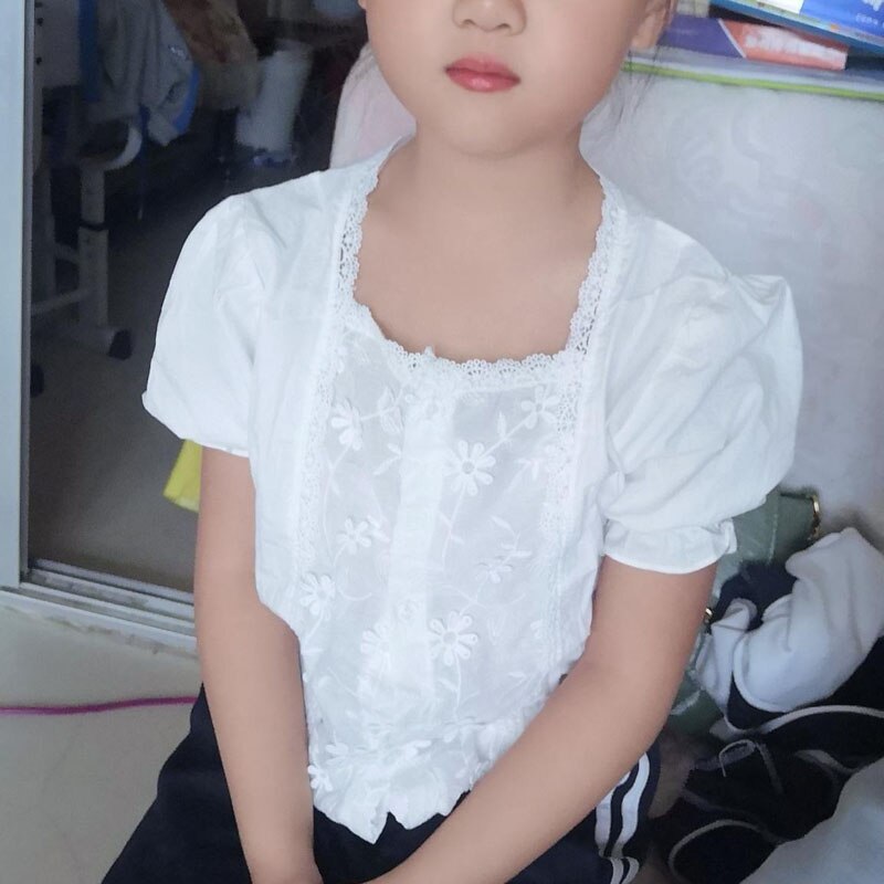 Blusa blanca de manga corta para bebé y niña, Tops para niño, 80 ~ 130 de encaje