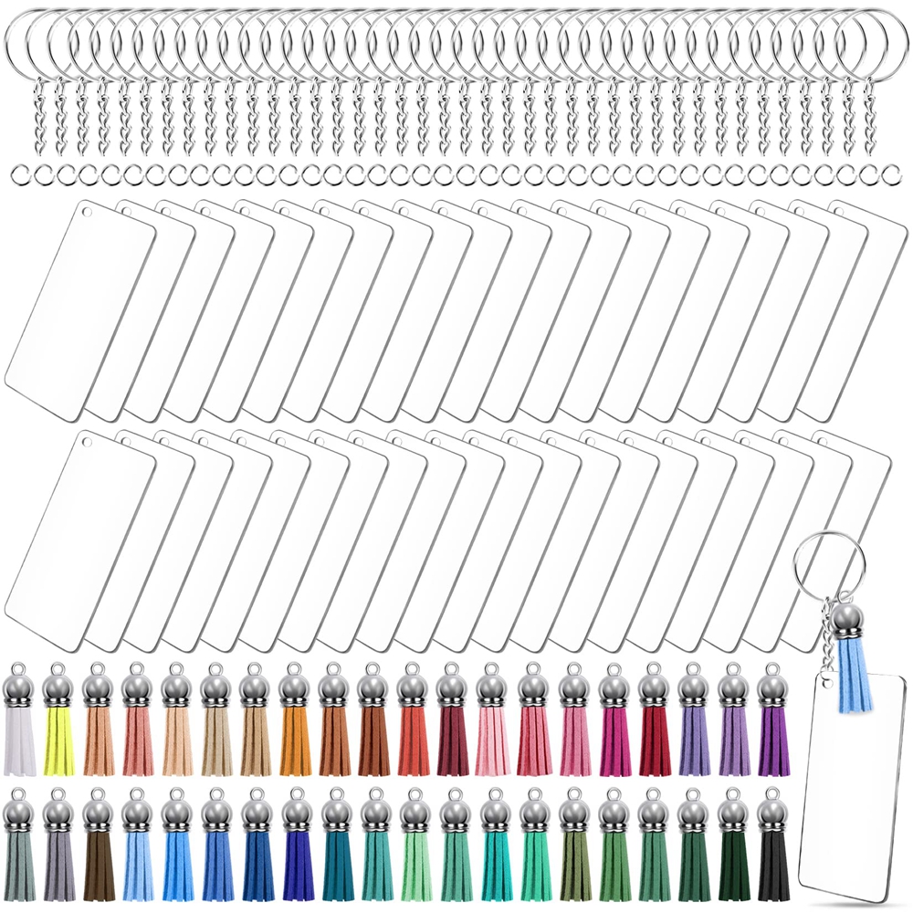 Ensemble de porte-clés vierges en acrylique, breloques à pampilles, ornements rectangulaires transparents, porte-clés vierges pour l'artisanat de bricolage, 120 pièces, 160 pièces