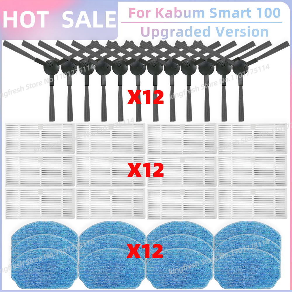 Fit For ( Kabum Smart 100 KBSF007, Nedis WIFIVCR001CBK, Nedis WIFIVCB01 ) Vacuum Parts Side Brush FIlter Mop Cloth Rubber Strip: Clear