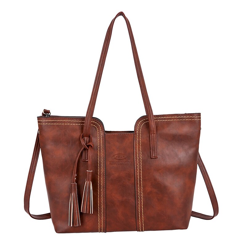 Luksusmærke kvinder håndtaske kvindelig taske læder skuldertasker damer høj kapacitet vintage messenger tasker: Brun