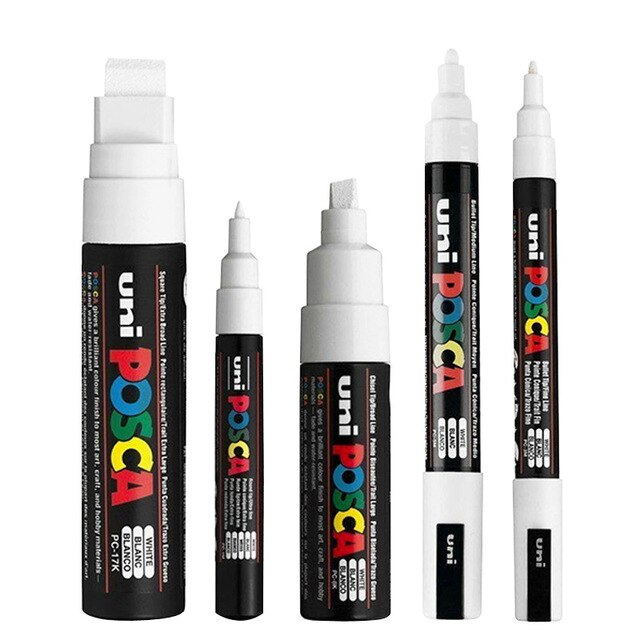 5 stk / sæt uni posca maling pen blandet mærke 5 størrelser hver med 1 pen pc -1m/3m/5m/8k/17k maleri pop plakat reklame pen: Hvid
