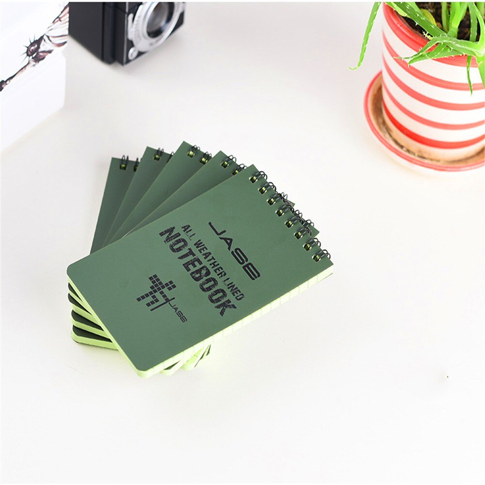 Waterproof Notebook Green Eye Protection Writing Paper All Weather Lined Notepad With Black Metal Coil 50 Sheets