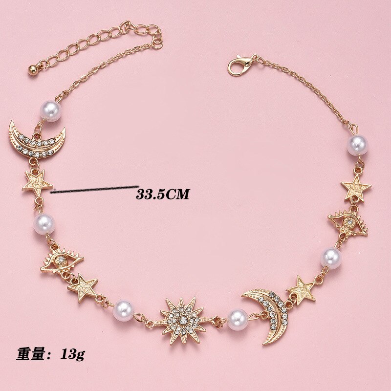 Necklace Eye Moon Star Sun Flower Simulation Pearl Crystal Clavicle Chain Statement Necklace Women Jewelry