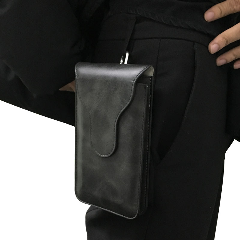 Universal Leather Pouch Hip Waist Dual Wallet Phone Bag Magnetic Holster Belt Clip Vertical Case Cover For All Phone Less 6.8in