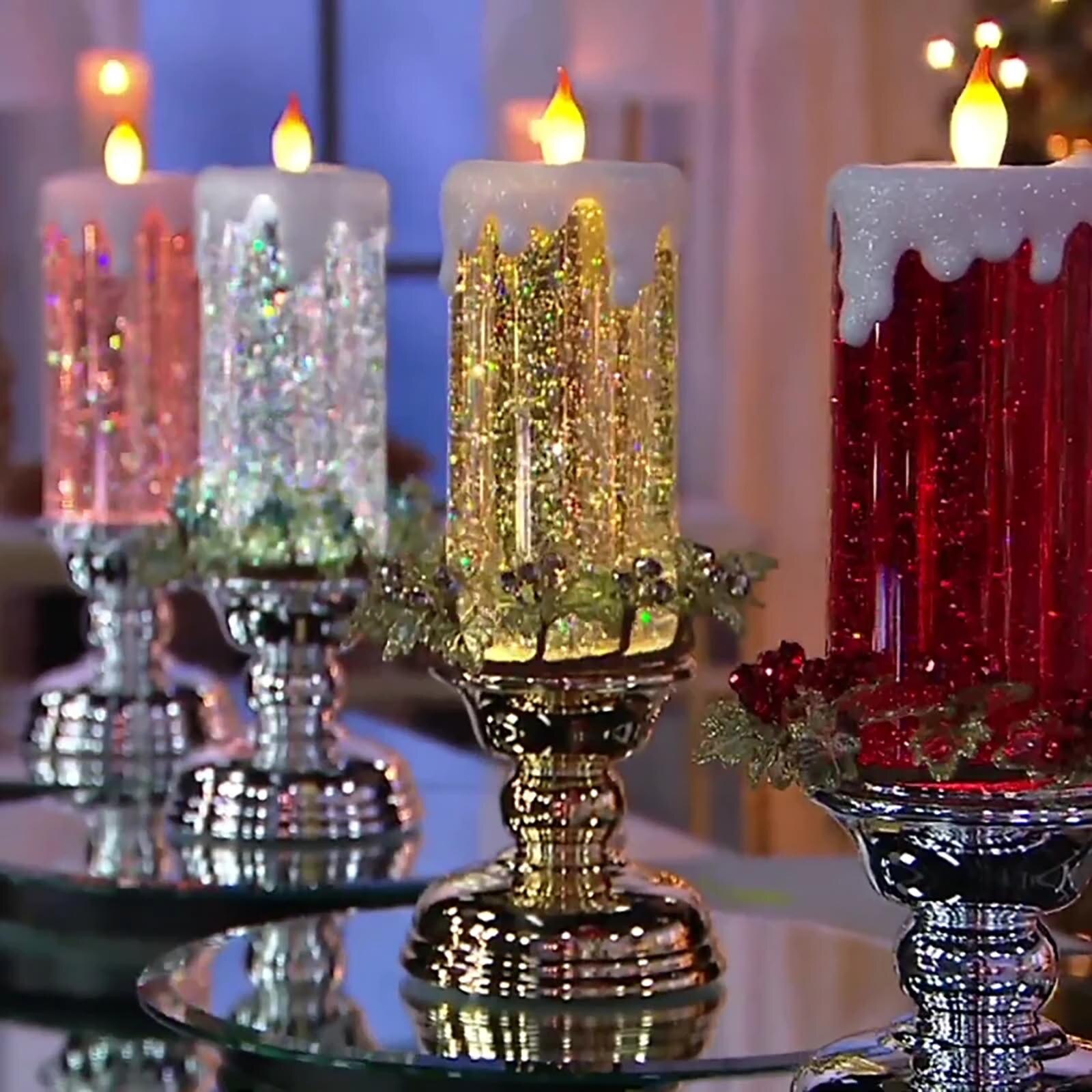 300ml Led Candles Rotating Color Changing Glitter Led Candles Flameles Romantic Crystal Candle Light Home Party Decoration#T2