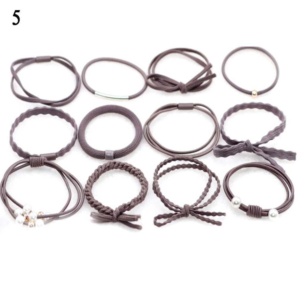 12Ps/Set Elastic Hair Bands For Hair Tie Blue Pink Women Girls Korean Flower Pearl Hair Bands Ponytail Holder Hair Accessories