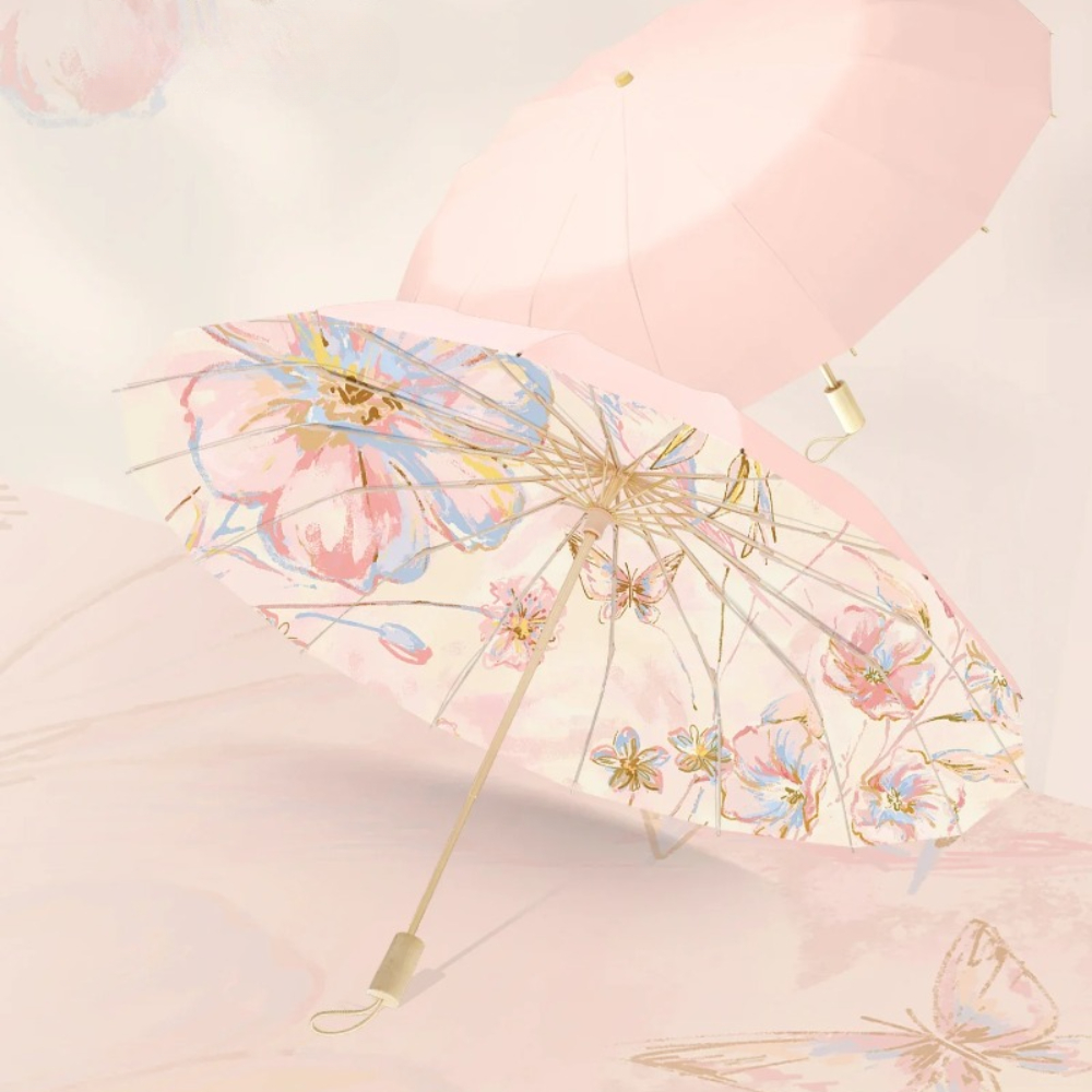 Parapluie Français Rétro UV pour Femmes, Pare-soleil de Protection Solaire, Grand 16 Bain Coupe-Vent Sophia, Parapluies de Pluie Pliants, Parasol Féminin