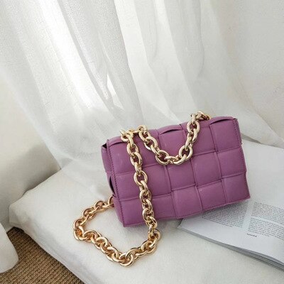 Borsa a tracolla a catena in metallo spesso donna nuovo Designer tessuto morbido quadrato borse a tracolla borsa di personalità della moda femminile di alta qualità: purple