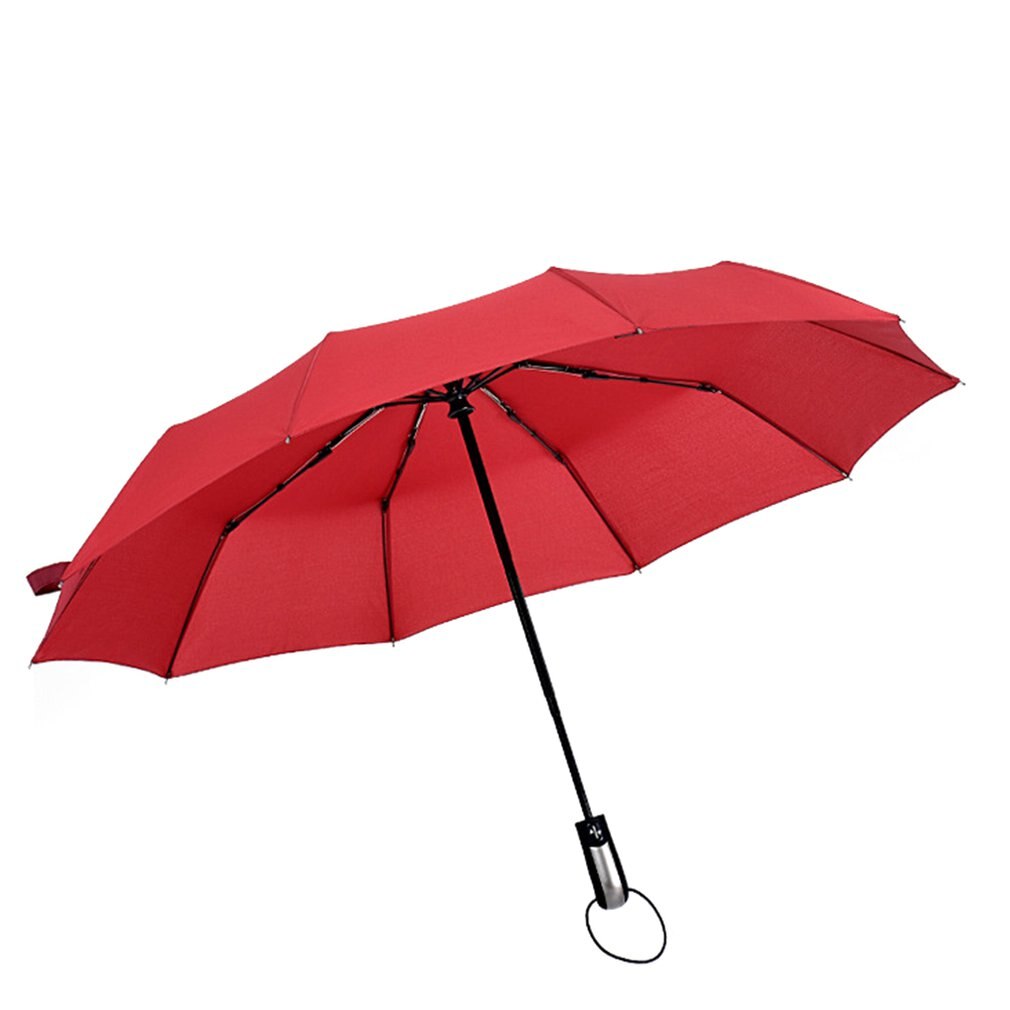 Ultra-light Fully Automatic Prevent Wind Rain Three-fold 10 Ribs Foldable Portable Practical Windproof Umbrella: purplish red