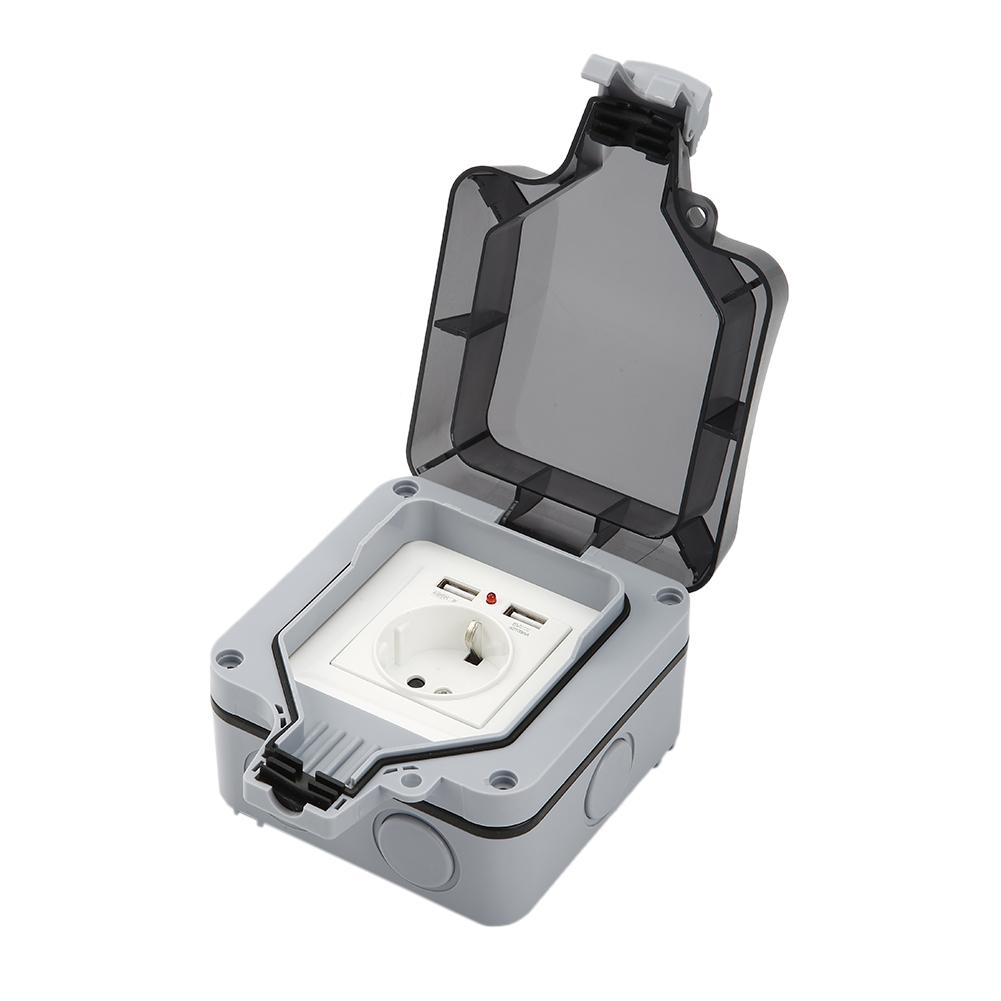 Outdoor Socket IP66 Weatherproof High-performance Plug Base for Indoors Outdoors With Lockable Cover 220V 250V