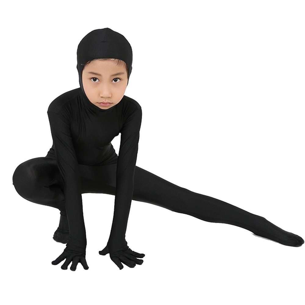 de ! Traje negro de LICRA Zentai de Color puro con cubierta de cara abierta para pie y mano