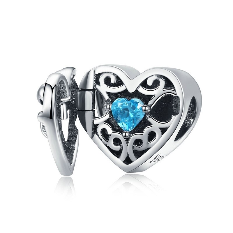 BISAER-caja de amor de Plata de Ley 925, jaula circular de corazón de amor para siempre, cuentas colgantes se ajusta a pulsera de dijes, joyería de plata 925: ECC1053