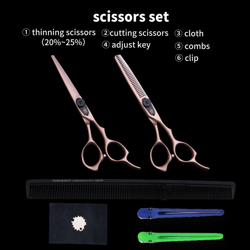 3 Kleuren Japan 440C 6 Inch Snijden Dunner Styling Tools Set Haar Schaar Professionele Kapper Schaar: GOLD SET