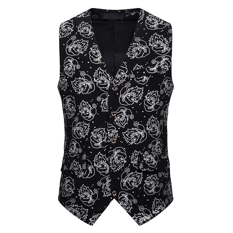 Heren kerstpak vest chaleco zilveren kerstman folie print smoking vest heren podium gilet heren kostuum