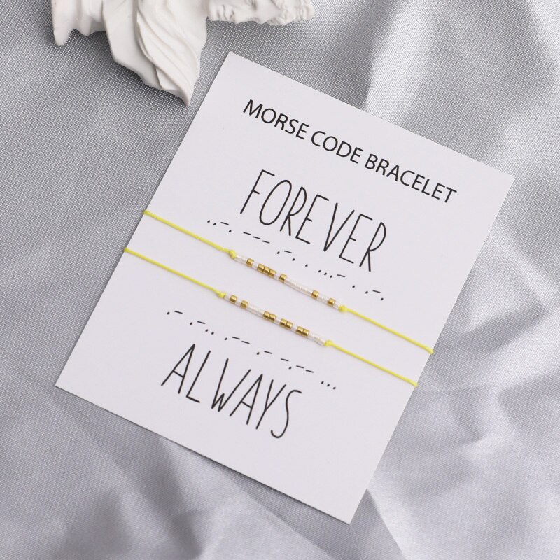 Forever Always Morse Code Couple Bracelet I Love You Morse Code Jewelry Morse Code Black Rope Matching Bracelet Couples Set: Yellow