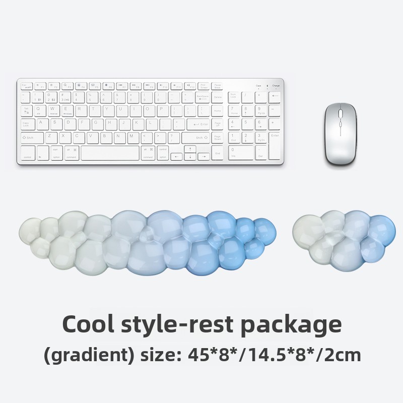 Mouse pad with wrist support keyboard support non-slip silicone transparent gradient cloud shape desktop office game mouse wrist: SKY BLUE