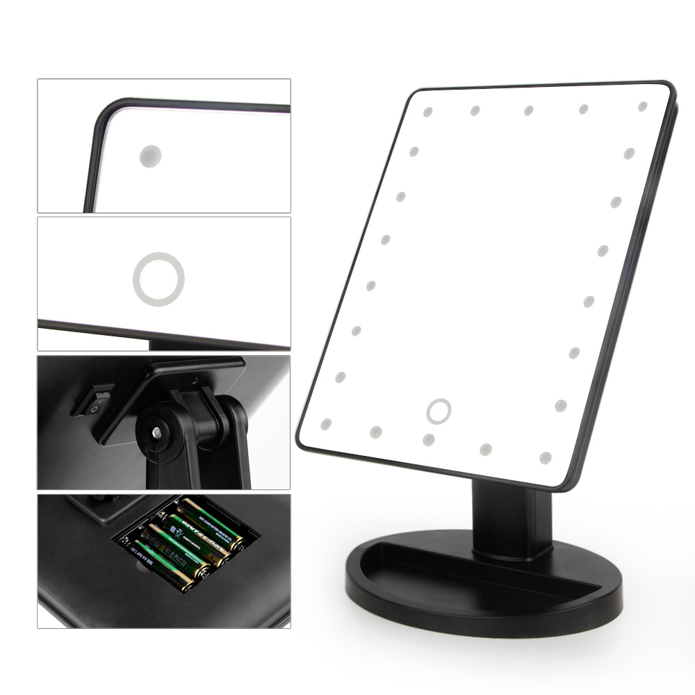 LED Touch Screen Makeup Mirror Vanity Mirror With 16/22 LED Lights Health Beauty Adjustable Countertop 180 Rotating