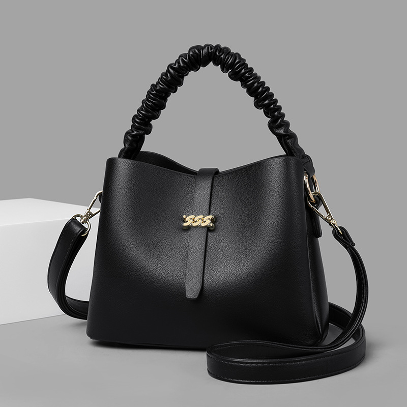 NIGEDU eimer Schulter tasche für Frauen handtaschen kleine PU leder Bote taschen Elegante Geraffte damen totes bolsa: Schwarz