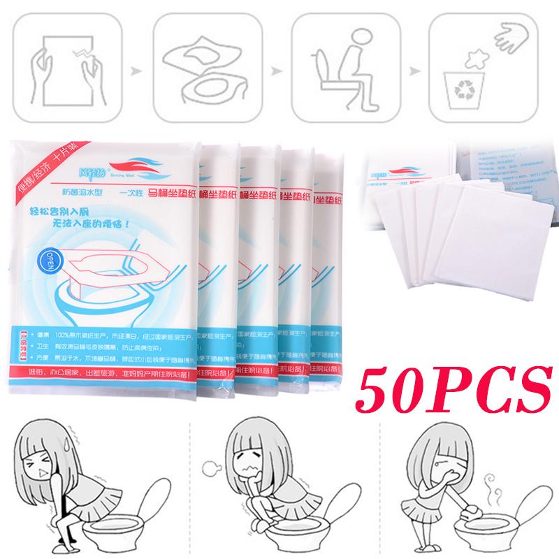 50 Stks/partij Draagbare Wegwerp Gezondheid Toiletbril Papier Cover Waterdicht Wc Zitkussen Inheemse Houtpulp Voor Out Reizen