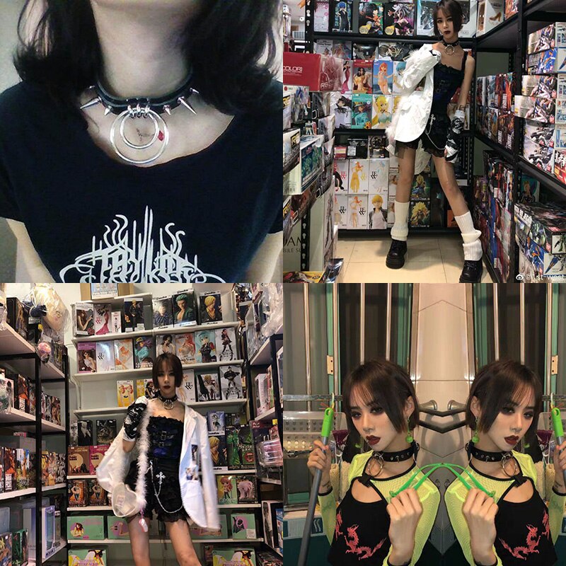 Spiked choker for women men punk rock Collar Goth necklaces Leather Choker Girls o shape Harajuku Gothic Jewelry CR631