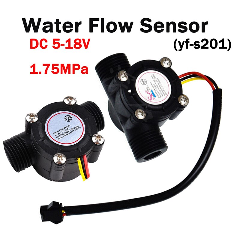Sensor de flujo de agua DC 5V-18V, caudalímetro, Sensor de flujo Hall, Control de agua, Sensor de flujo de líquido de 1/2 pulgadas, dispensador de agua de 1,75 MPa, YF-S201