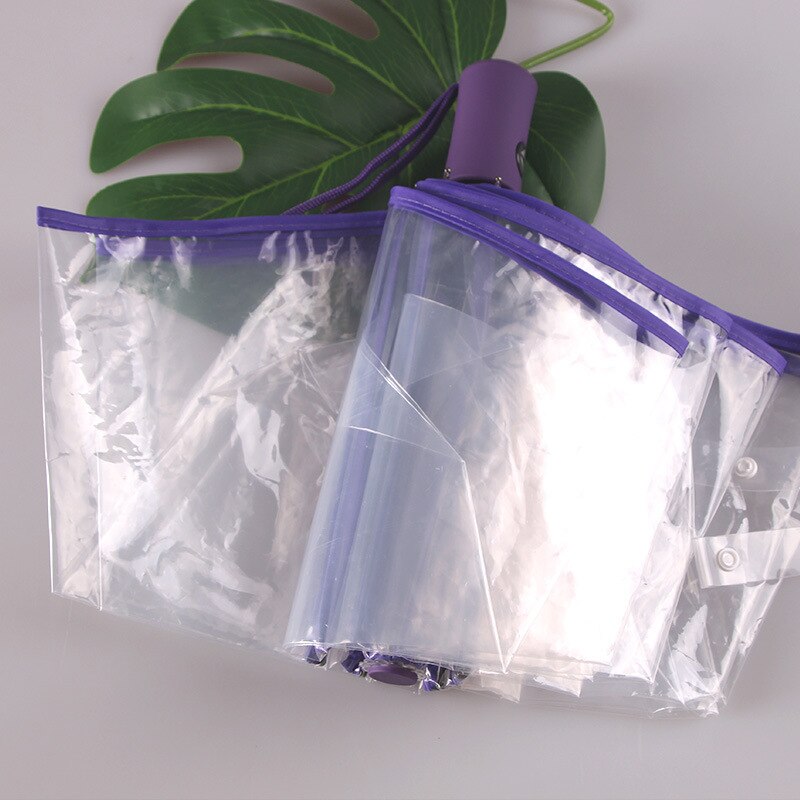 Paraguas plegables automáticos, transparentes, paraguas portátil, paraguas para lluvia, paraguas bonito para mujer: Purple edge