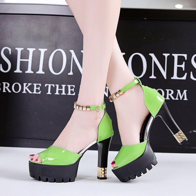 Peep Toe Platform High heels Pumps Women Shoes women heels sandals wedding shoes Sandalia Feminina plataforma: green / 6