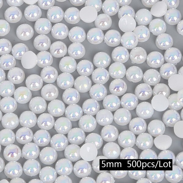 Maat 3mm-14mm ab kleuren knutsel abs imitatie halfronde platte achterkant witte parel kralen passen diy knutsel sieraden kleding accessoires: 5mm