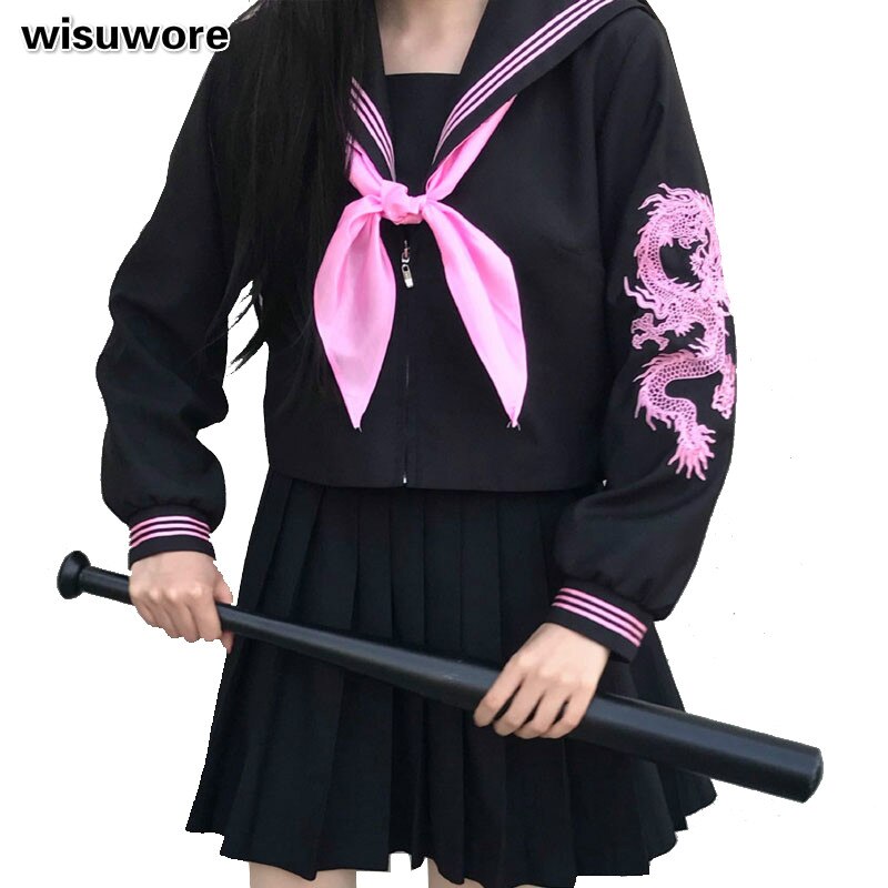 Jk Uniform School Girl Silver Dragon The Embroidery Uniform Gothic Styl Women Student Full Sets Clothes