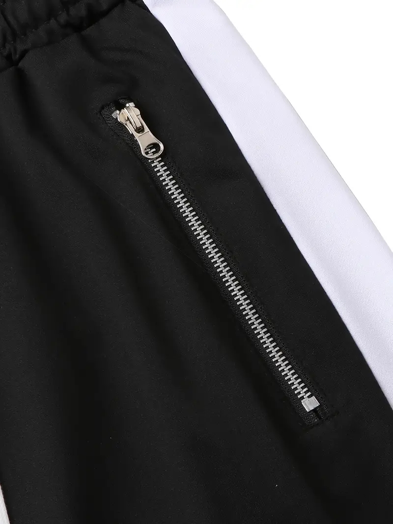 Herr sweatshirts joggingbyxor herr casualbyxor herr snygga färgblock dragkedjefickor dragsko sport skinny byxor byxor