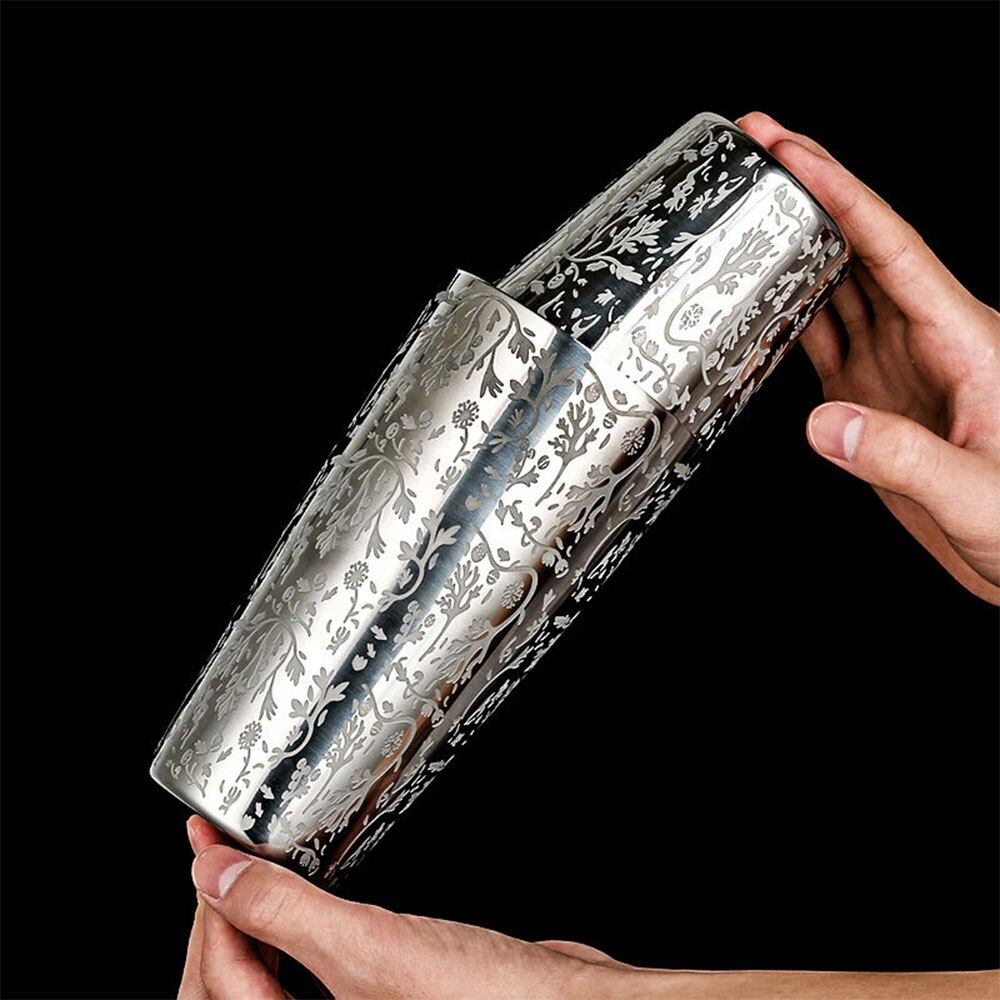 Unweighted Boston Cocktail Shaker Bar Shaker With Etched Pattern Bar Cocktail Shaker Tin Set - 800ml &amp; 500ml
