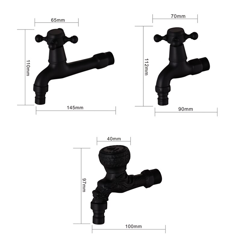 Robinet de lavabo de jardin en laiton sculpté au mur, peinture noire, robinets de vadrouille décoratifs de jardin extérieur