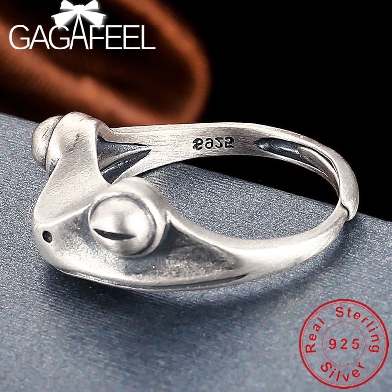 GAGAFEEL S925 Sterling Silver Frog Rings Open Ring Fine Jewelries for Women Female Top