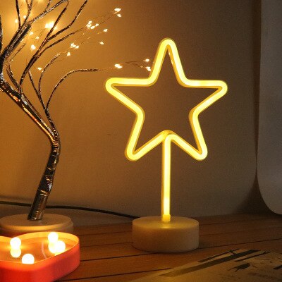 kreative LED Neon- Zeichen Licht Ebene bilden Wasserdichte Lampe für Zimmer Zauberstab Dekor Hochzeit Dekoration Weihnachten Schild Nacht Lichter: Stern / Rosa hell