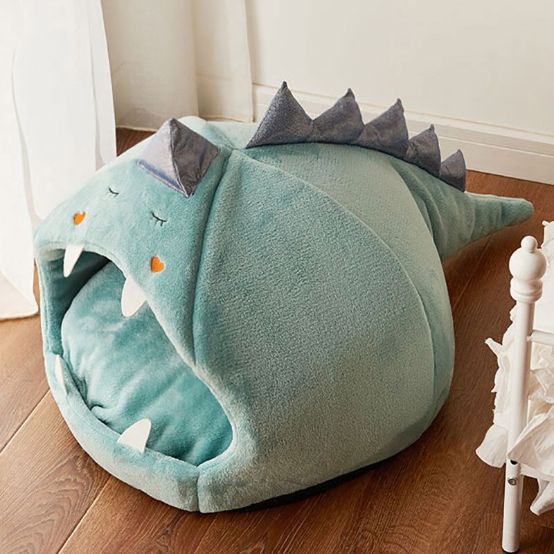 Comfy Pet Sleeping House For Small Dog Dinosaur Shape Soft Round Pet Cat Bed Cushion Detachable Washable Kitty Puppy Accessories: Blue / S For Pet Within 2kg