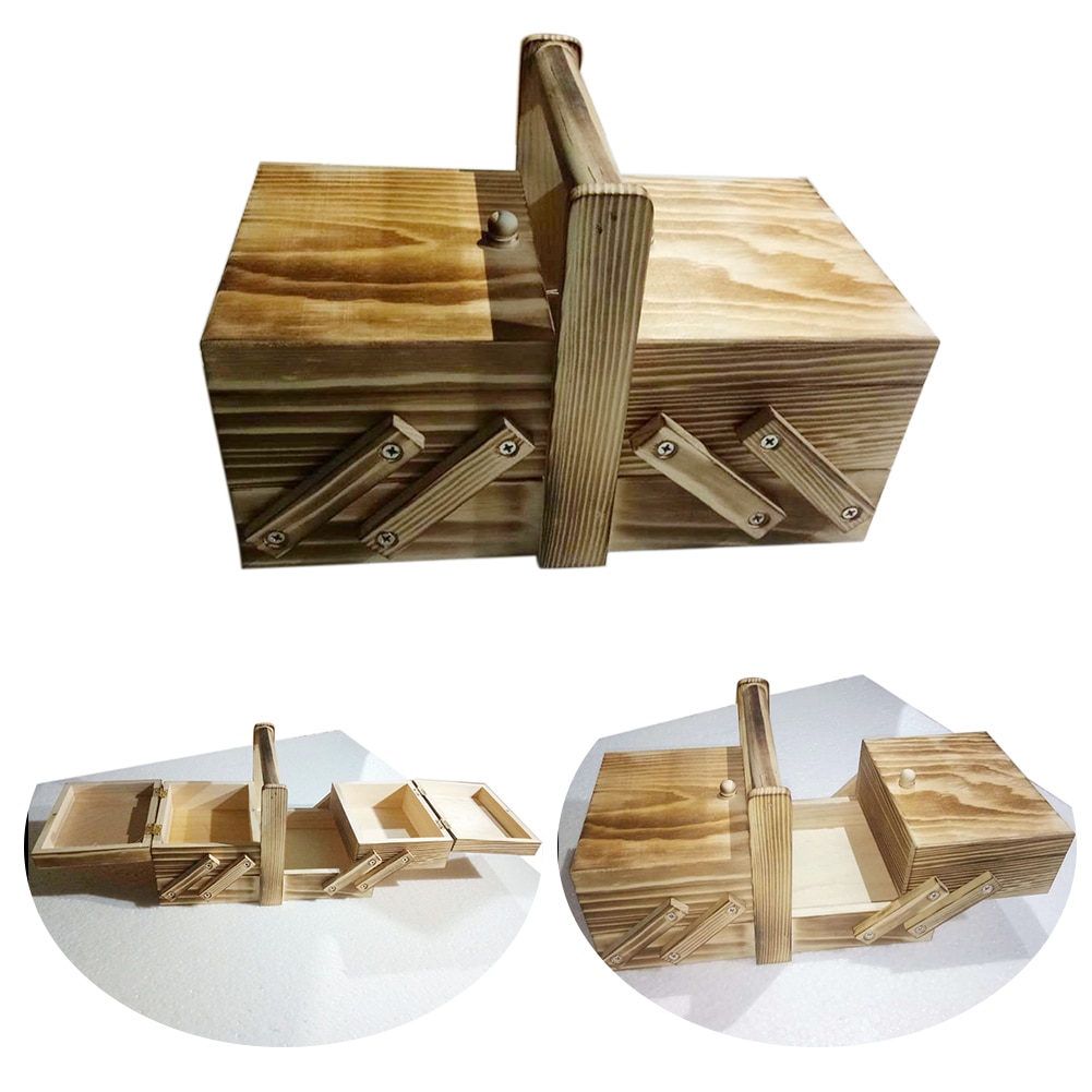 Vrijdragende Thuis Cosmetische Case Grote Capaciteit Met Handvat Houten Naaidoos Shabby Organizer Multi Layer Opslag Reizen Vintage