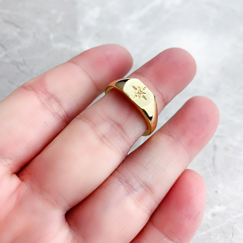 Anello con sigillo Stella vintage in oro stile europeo gioielleria raffinata nostalgica per le donne Estate nuovissimo regalo in argento sterling puro 925