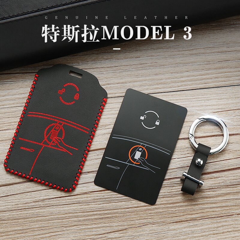 Luckeasy Lederen Klep Voor Tesla Model 3 Auto Sleutel Tas/Case Wallet Holder 2-ts3